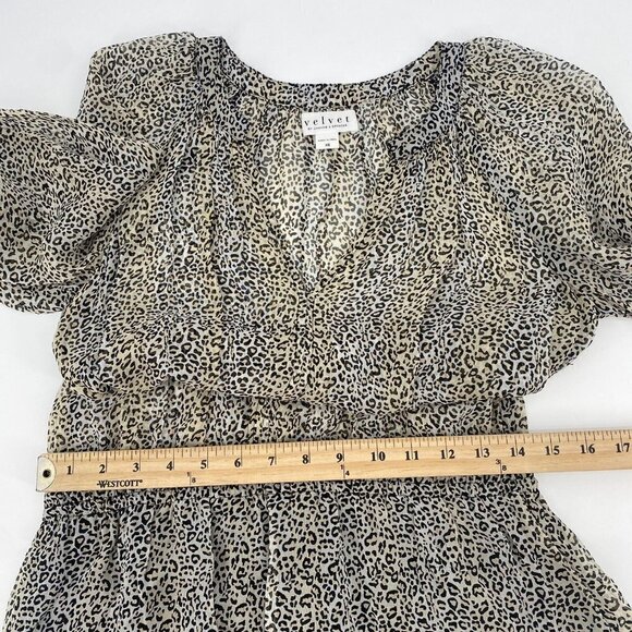 VELVET Graham & Spencer Size XS Sheer Aubrey Leopard Print Dress Long Sleeve - Picture 13 of 15